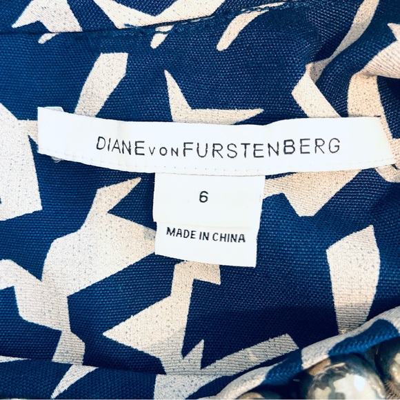 Diane Von Furstenberg Navy Cream Natalie Sheath Shift Dress Womens Sz 6 - Picture 10 of 14